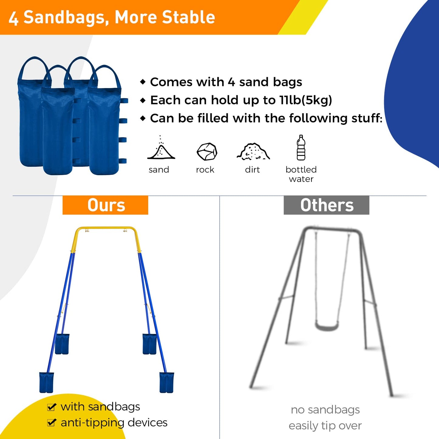 FUNLIO Foldable Swing Stand for Kids – Heavy-Duty A-Frame with 4 Sandbags