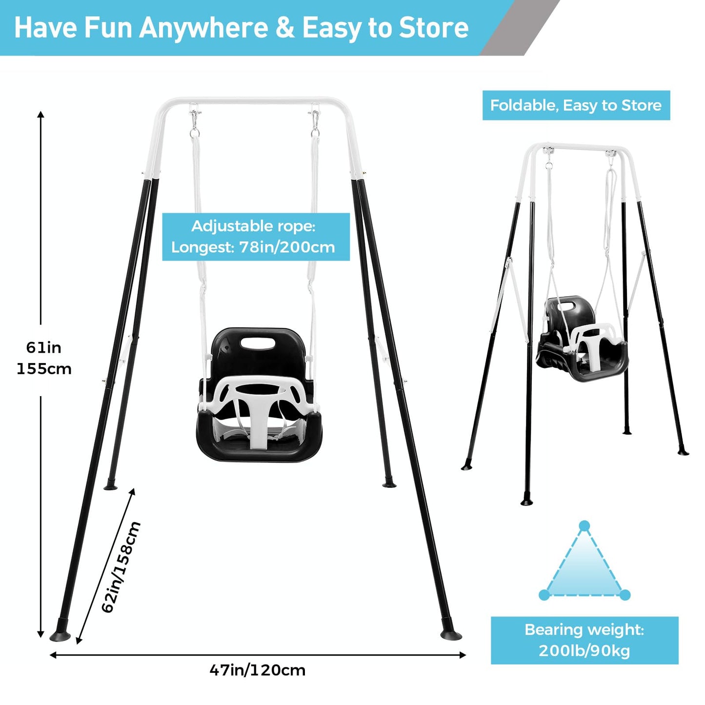 FUNLIO 3-in-1 Toddler Swing Set with Foldable Stand | Indoor/Outdoor Kids Swing (4 Sandbags)
