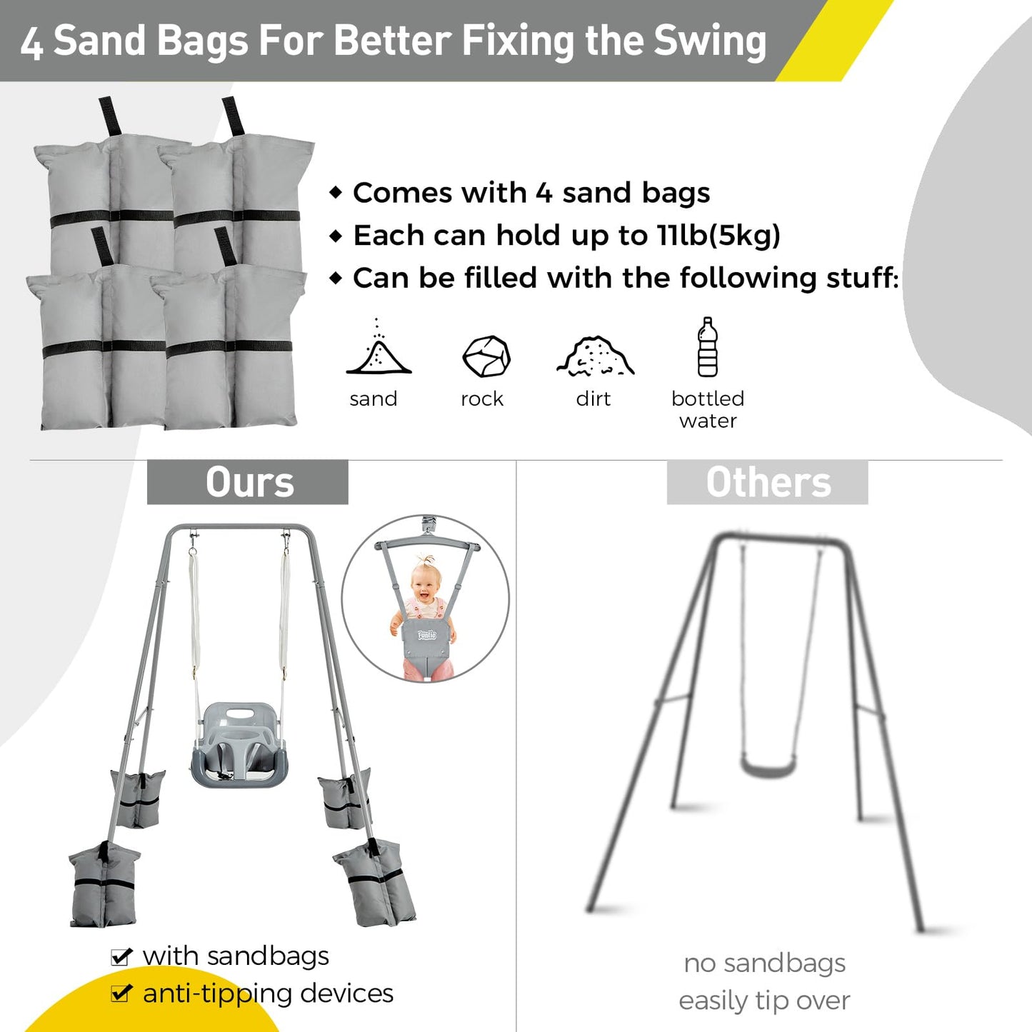 FUNLIO 2-in-1 Swing Set & Baby Jumper – Indoor Outdoor Foldable Stand
