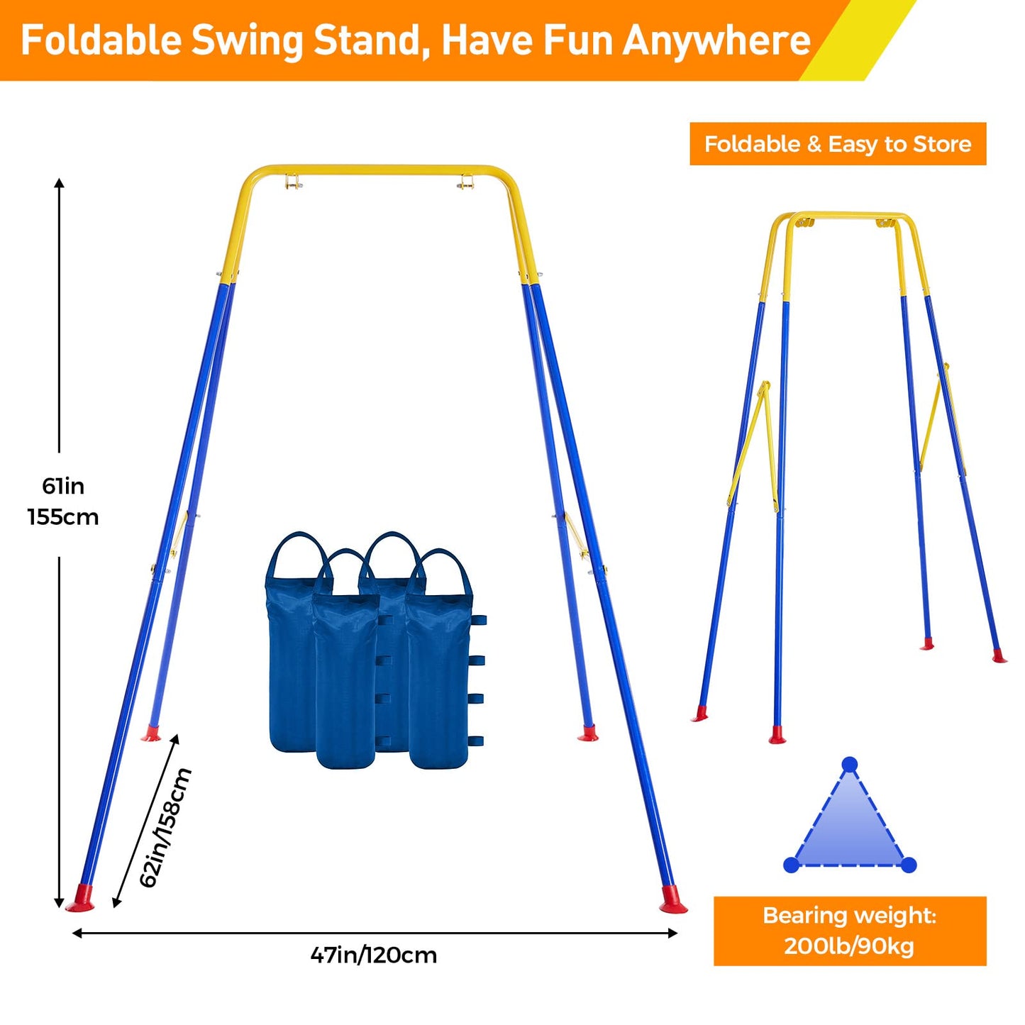 FUNLIO Foldable Swing Stand for Kids – Heavy-Duty A-Frame with 4 Sandbags
