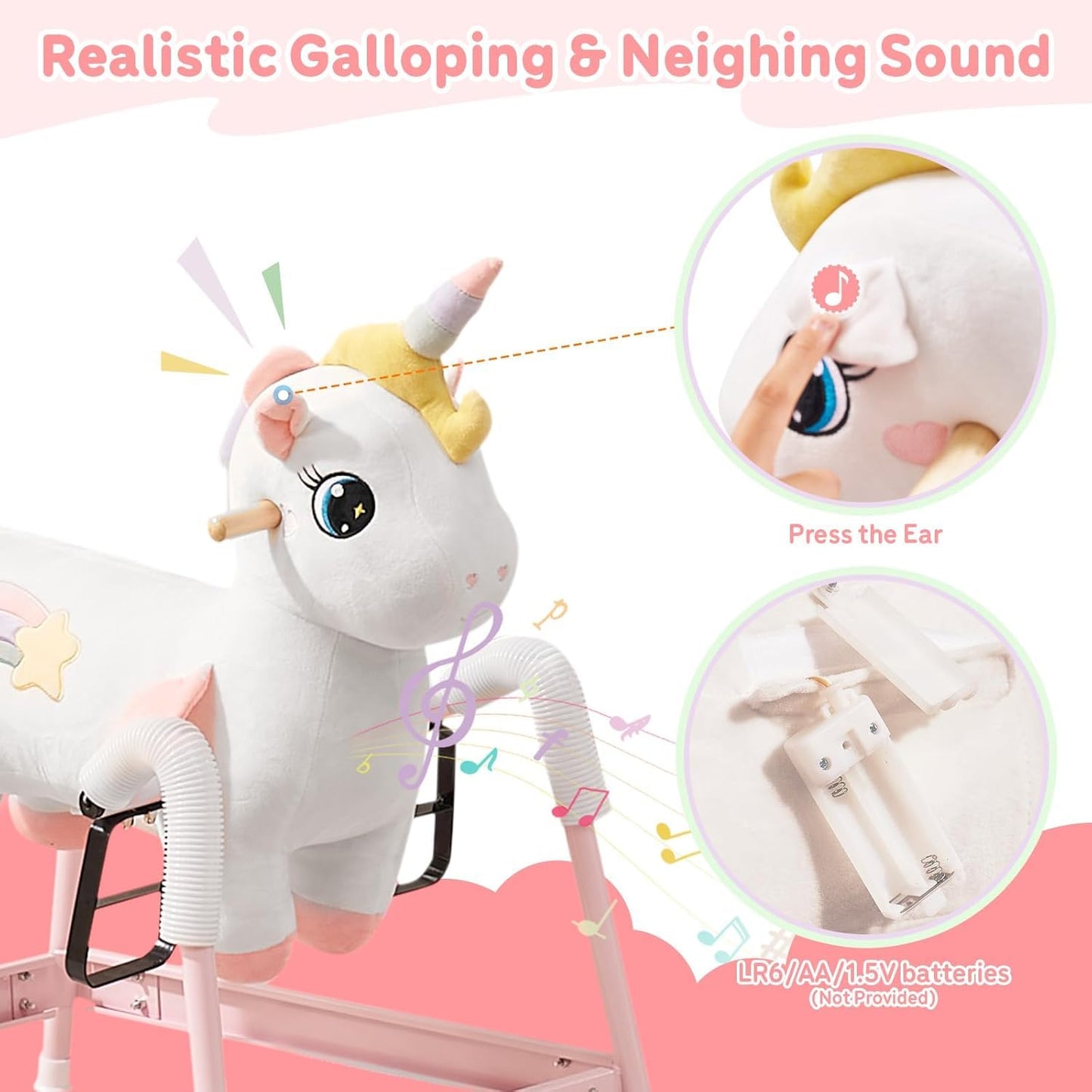 FUNLIO Unicorn Spring Rocking Horse for Kids 3-6 – Rainbow Fairy Ride-on with Covered Spring