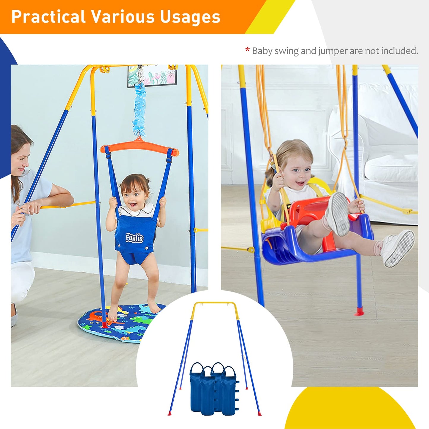FUNLIO Foldable Swing Stand for Kids – Heavy-Duty A-Frame with 4 Sandbags