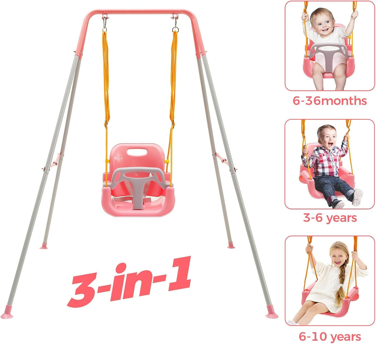 FUNLIO Toddler Swing with Foldable Stand – 3-in-1 Swing Set for Ages 1–10, Easy Assembly