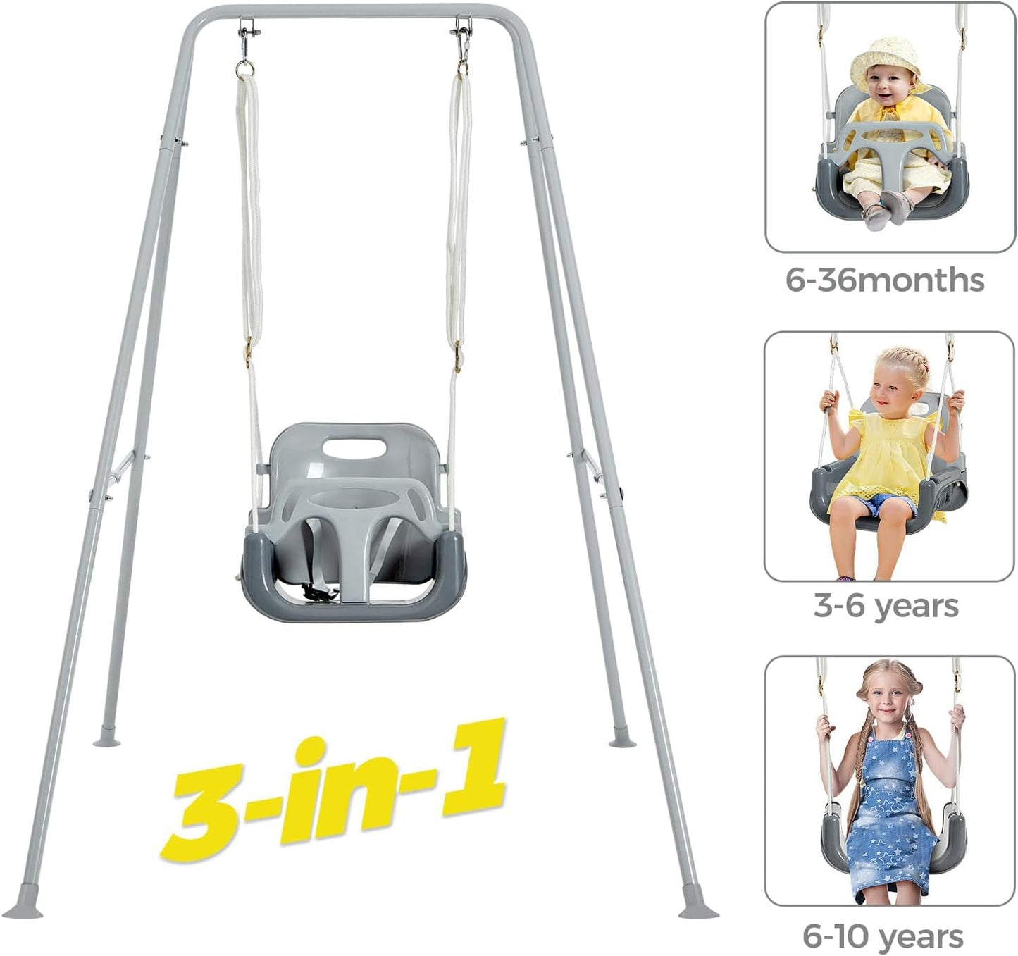 FUNLIO Toddler Swing with Foldable Metal Stand – 3-in-1 Set for 1–10 Years (Indoor/Outdoor)