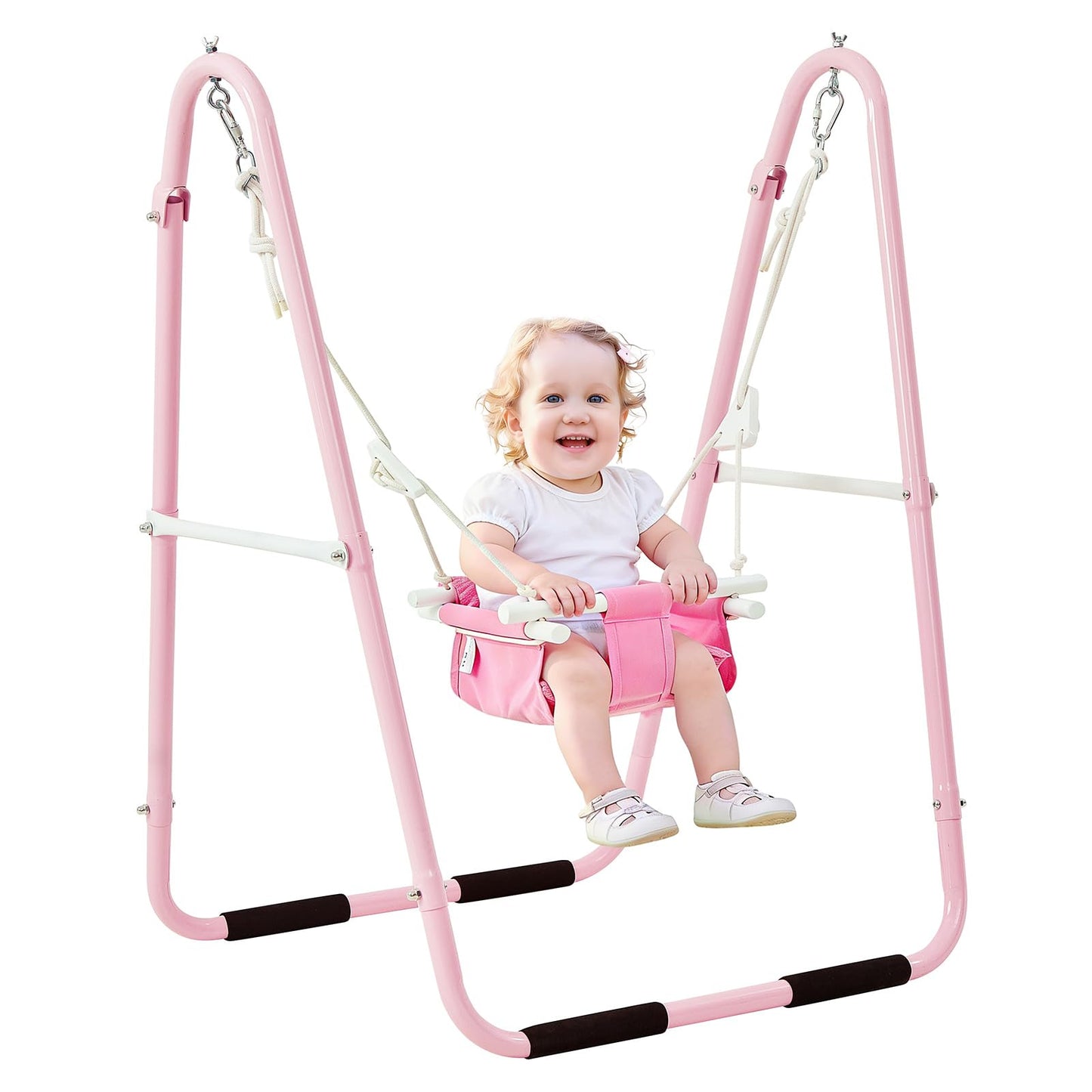 FUNLIO U-Shape Toddler Swing Set – Heavy-Duty Frame, Foldable Indoor/Outdoor (Pink)