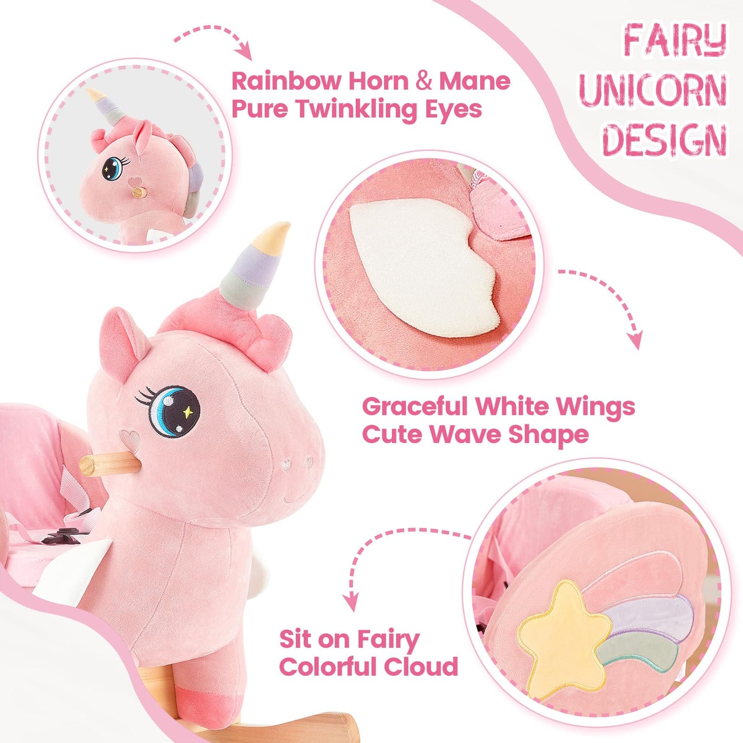 FUNLIO Unicorn Baby Rocking Horse – Pink Fairy Toy for Toddlers 6m–3y | CPC & CE Certified