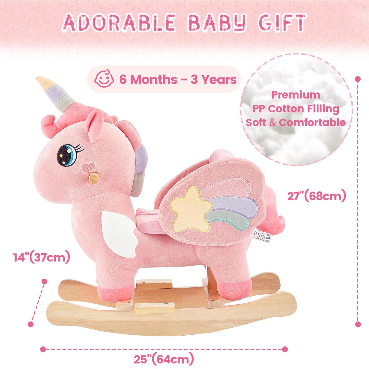 FUNLIO Unicorn Baby Rocking Horse – Pink Fairy Toy for Toddlers 6m–3y | CPC & CE Certified
