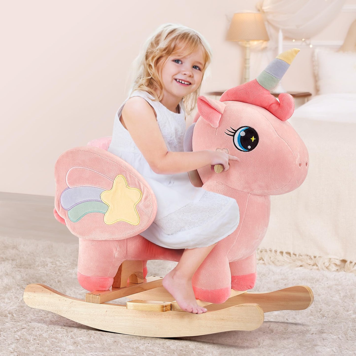 FUNLIO Unicorn Baby Rocking Horse – Pink Fairy Toy for Toddlers 6m–3y | CPC & CE Certified