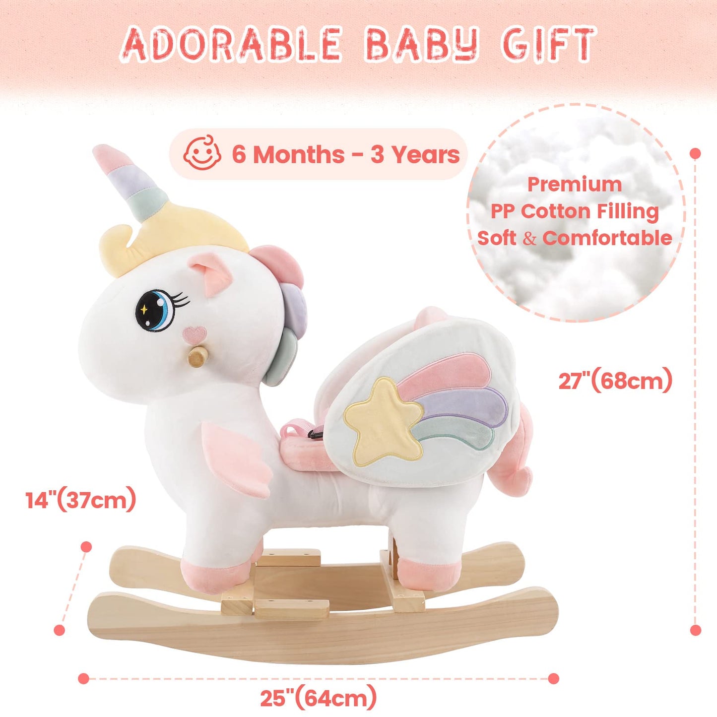 FUNLIO Unicorn Baby Rocking Horse - Safe Toddler Rocker (6m-3y) CE & CPC Certified