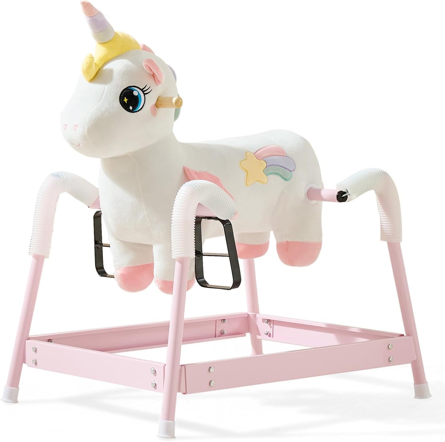 FUNLIO Unicorn Spring Rocking Horse for Kids 3-6 – Rainbow Fairy Ride-on with Covered Spring