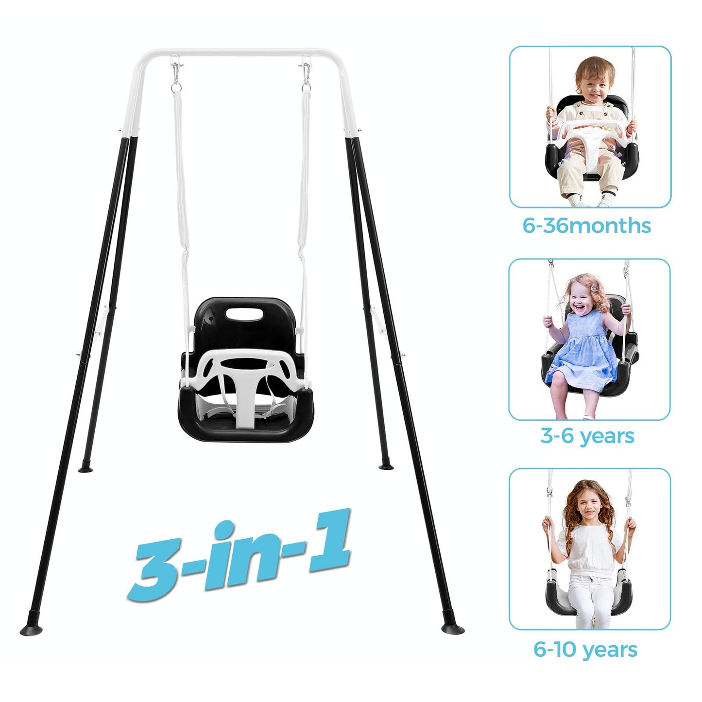 FUNLIO 3-in-1 Toddler Swing Set with Foldable Stand | Indoor/Outdoor Kids Swing (4 Sandbags)