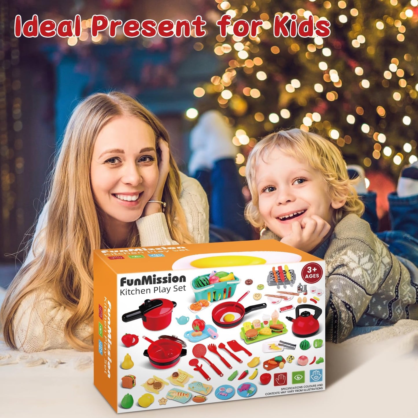 FunMission 134 Pcs Toy Kitchen Accessories – Pretend Cooking Playset with BBQ Grill & More