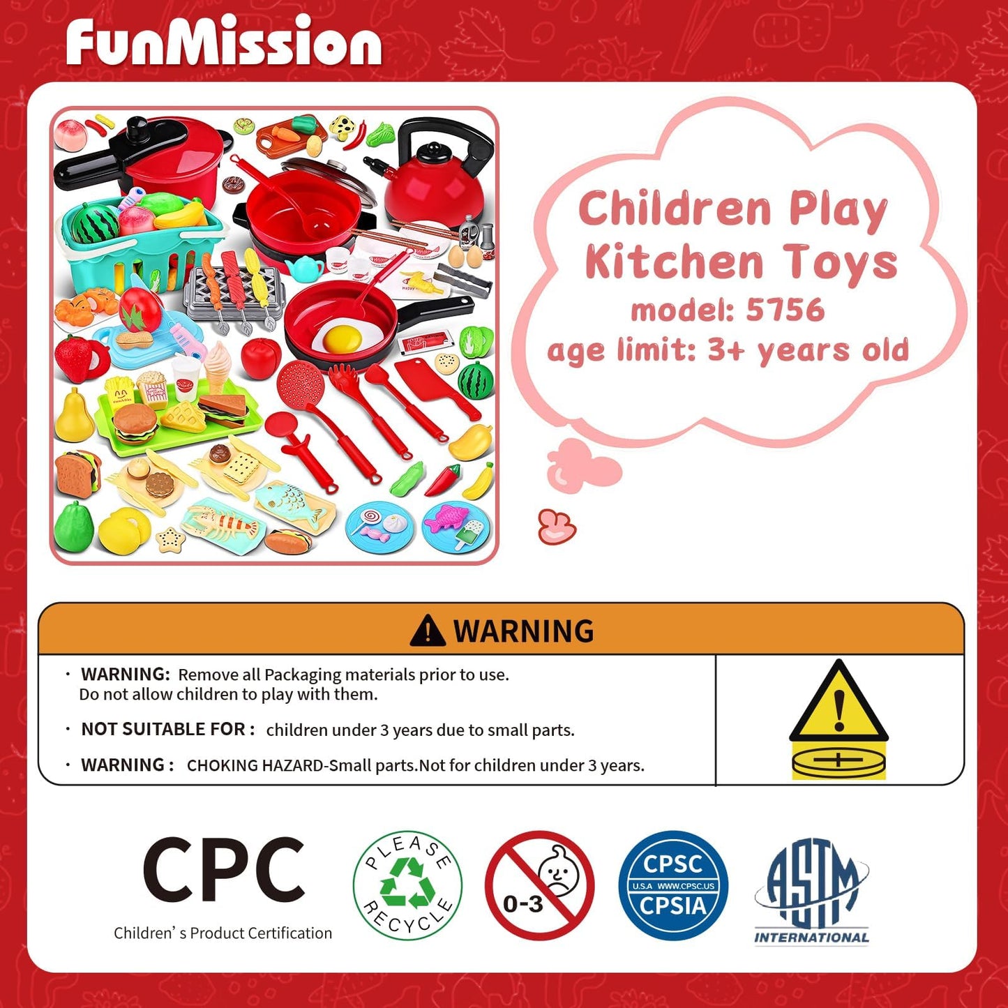FunMission 134 Pcs Toy Kitchen Accessories – Pretend Cooking Playset with BBQ Grill & More