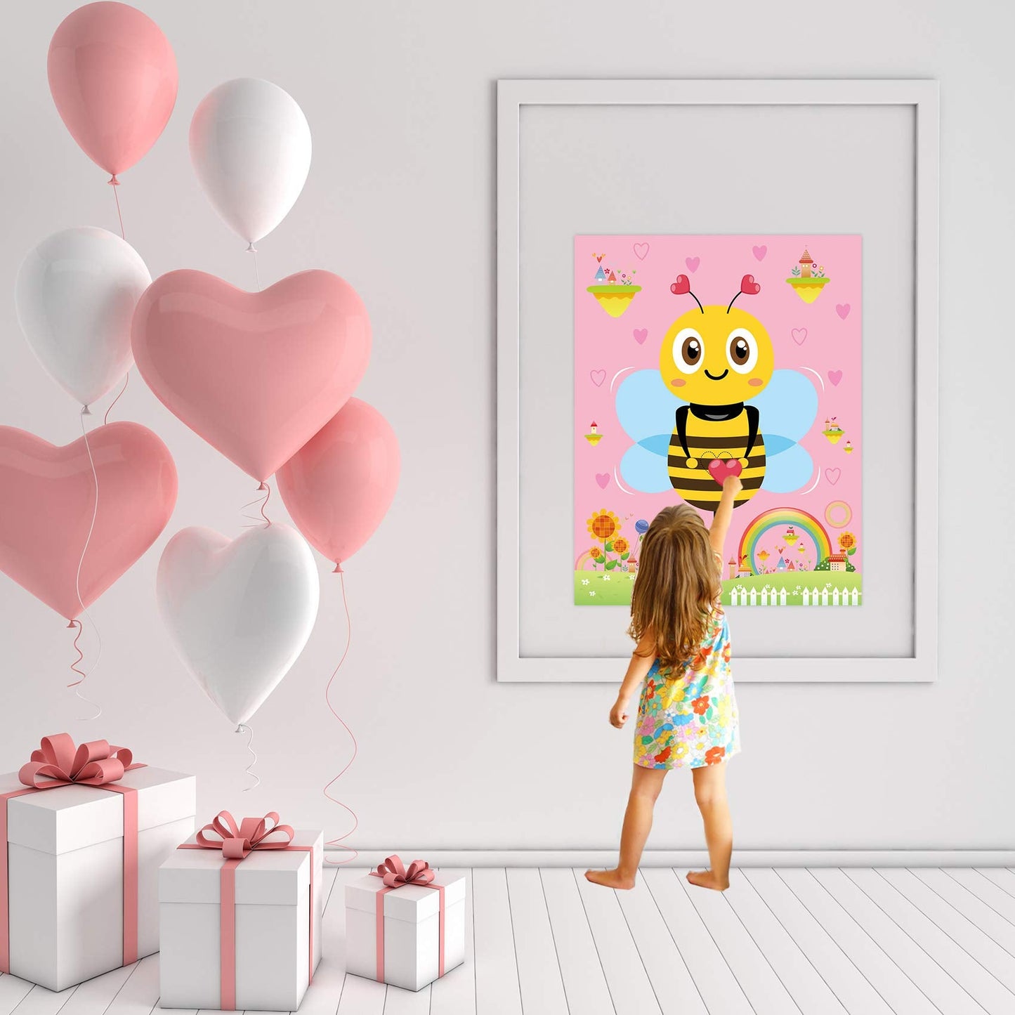 Funnlot Valentine Day Games for Kids – Pin the Heart on the Bee with 36 Heart Stickers