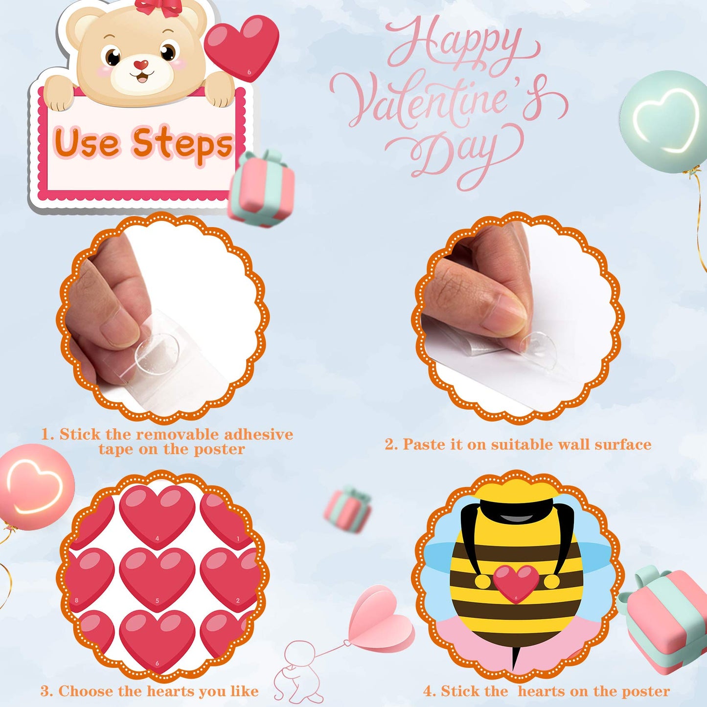 Funnlot Valentine Day Games for Kids – Pin the Heart on the Bee with 36 Heart Stickers