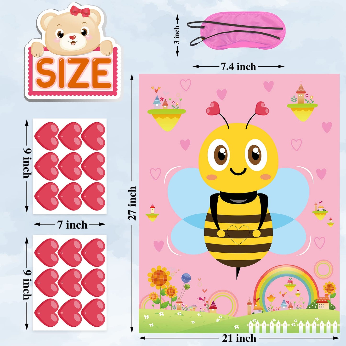 Funnlot Valentine Day Games for Kids – Pin the Heart on the Bee with 36 Heart Stickers