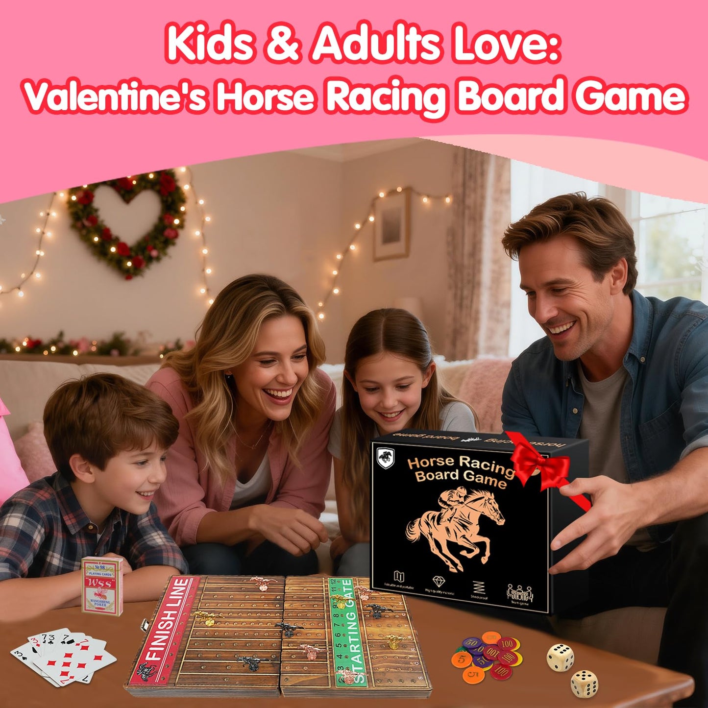 FUNNYB&G 21-Inch Foldable Horse Race Board Game — Large Wooden Set with 11 Metal Horses, Chips, Dice, Cards