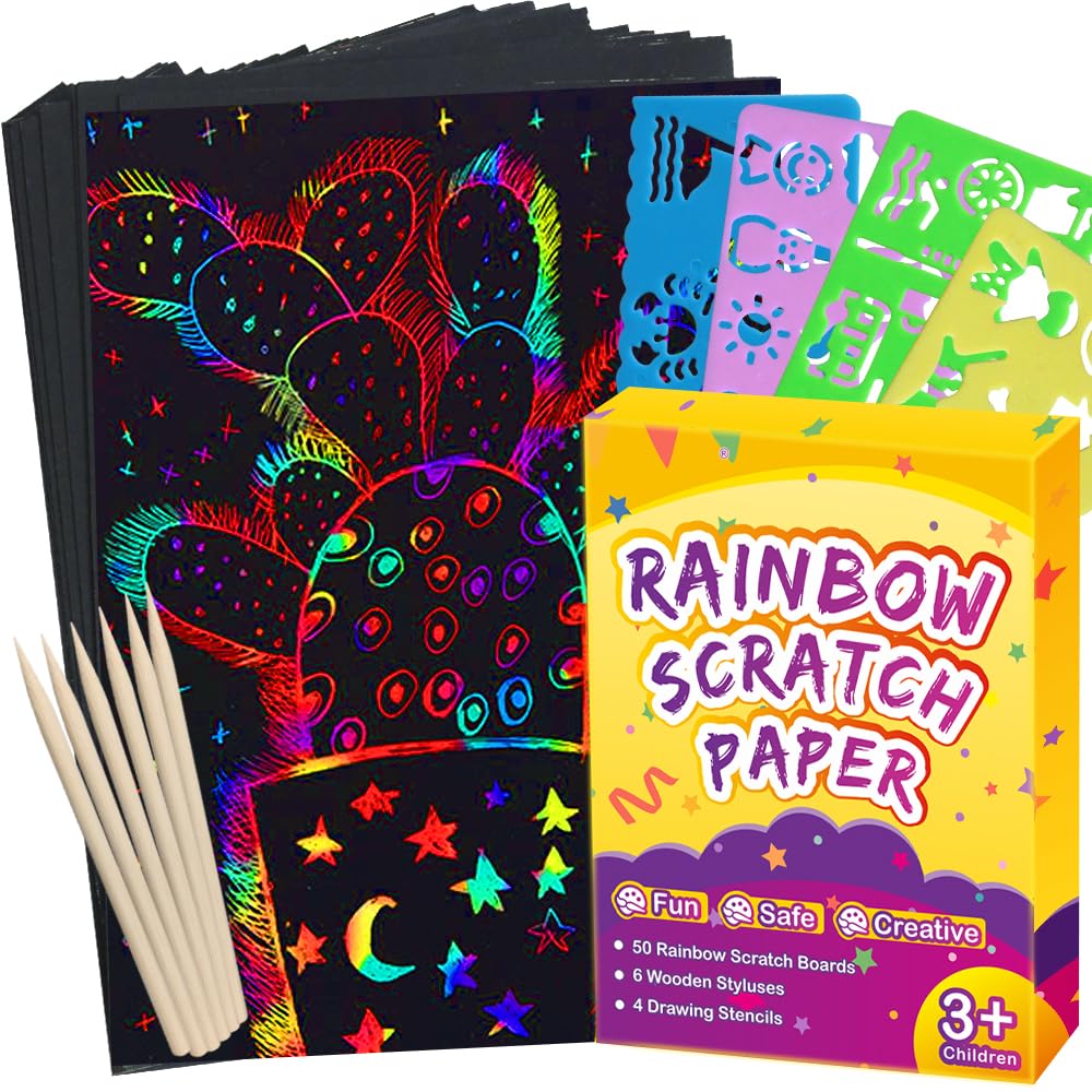 FUNNYB&G Rainbow Scratch Paper Art Kit – 200 Pcs for Kids | Creative Scratch Crafts & Party Activities