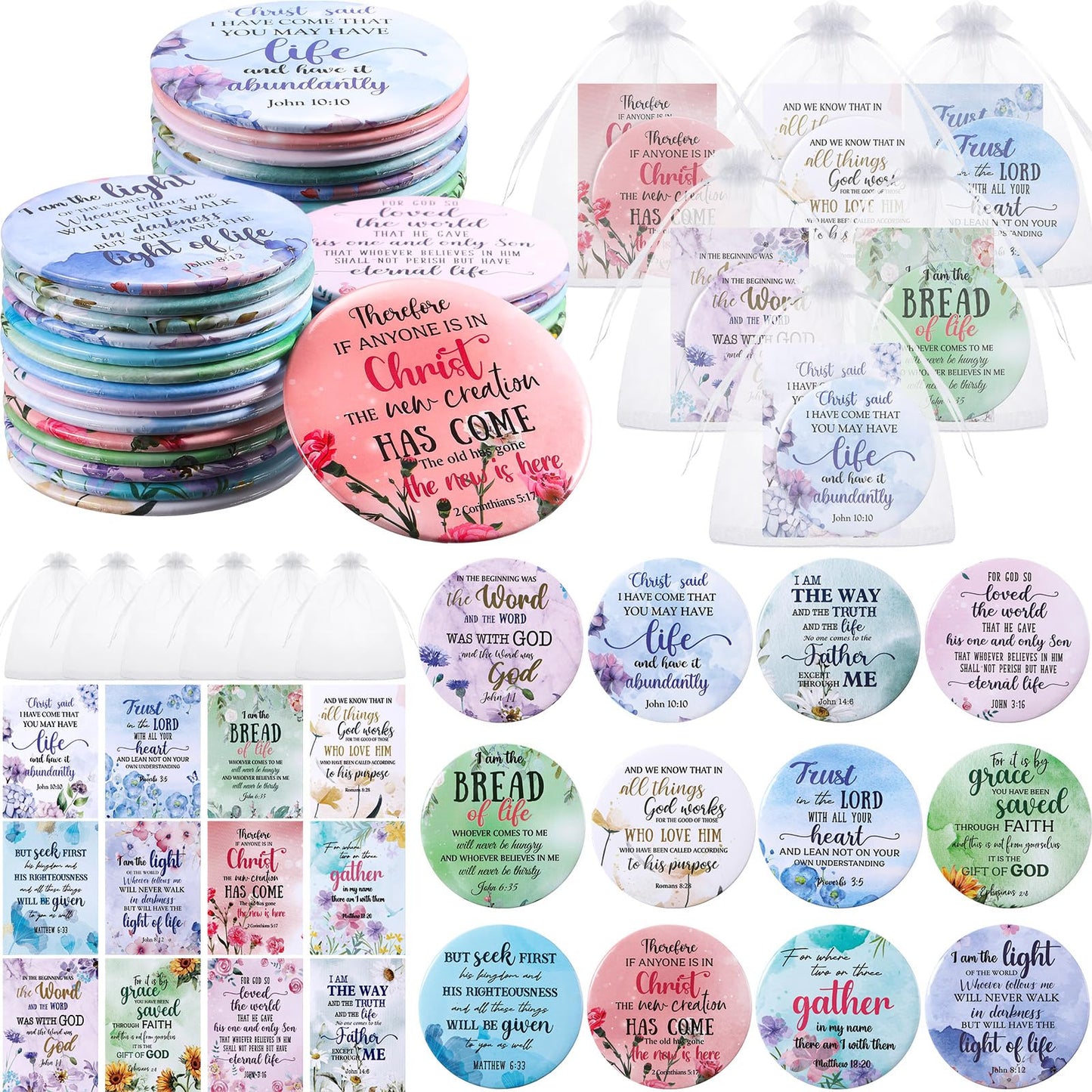 Funnymoom 48-Piece Christian Gifts for Women | Bible Verse Compact Mirror & Card Bags