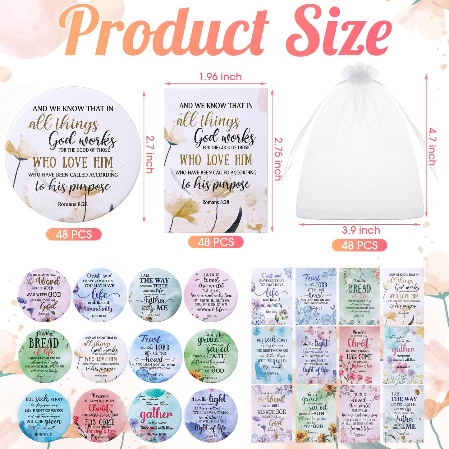 Funnymoom 48-Piece Christian Gifts for Women | Bible Verse Compact Mirror & Card Bags