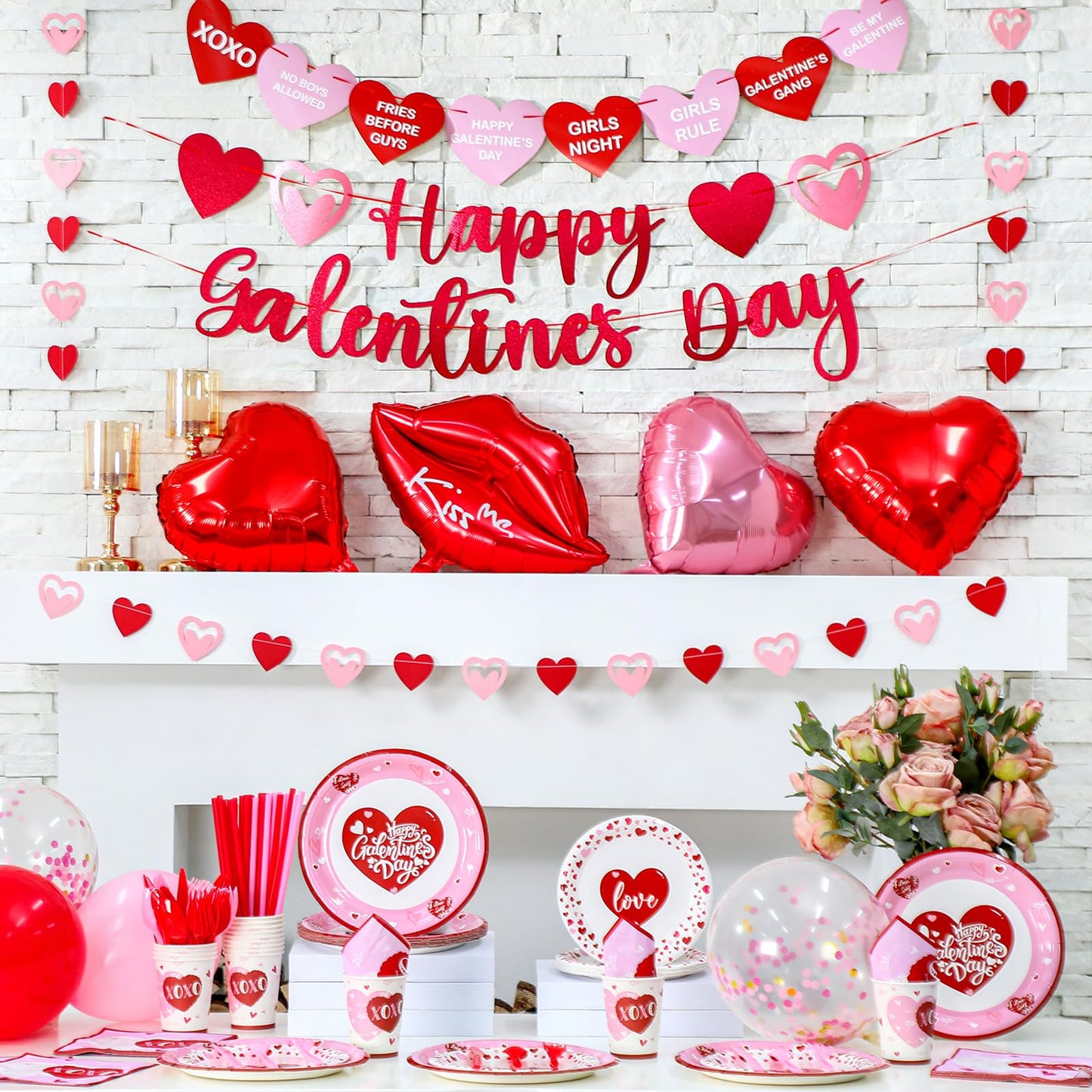Funnymoom 133-Piece Galentine's Day Decorations & Dinnerware Set