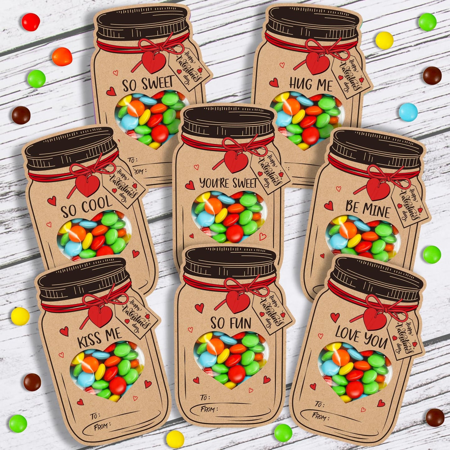FunnyPars 64-Pack Valentines Day Cards for Kids – DIY Mason Jar Gifts & Classroom Party Favors