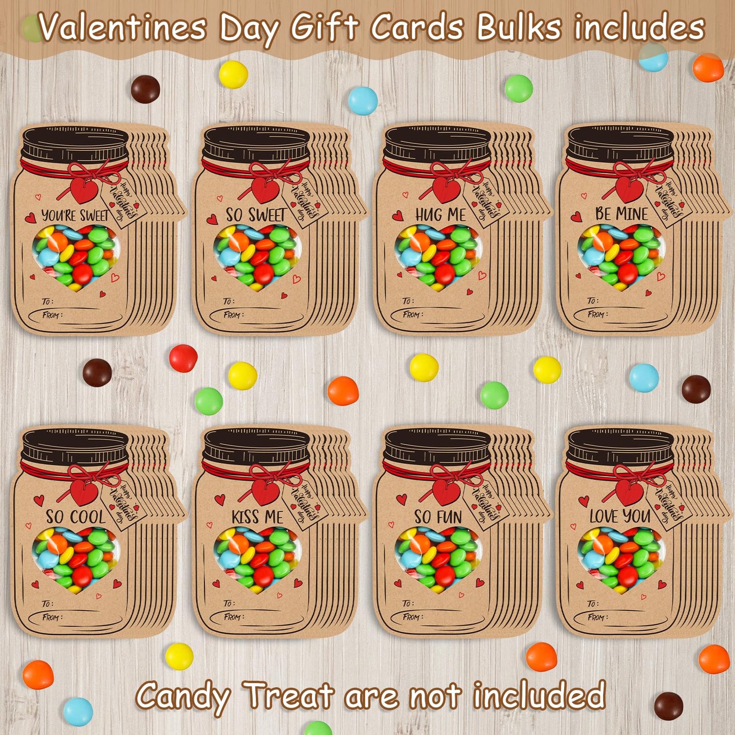 FunnyPars 64-Pack Valentines Day Cards for Kids – DIY Mason Jar Gifts & Classroom Party Favors