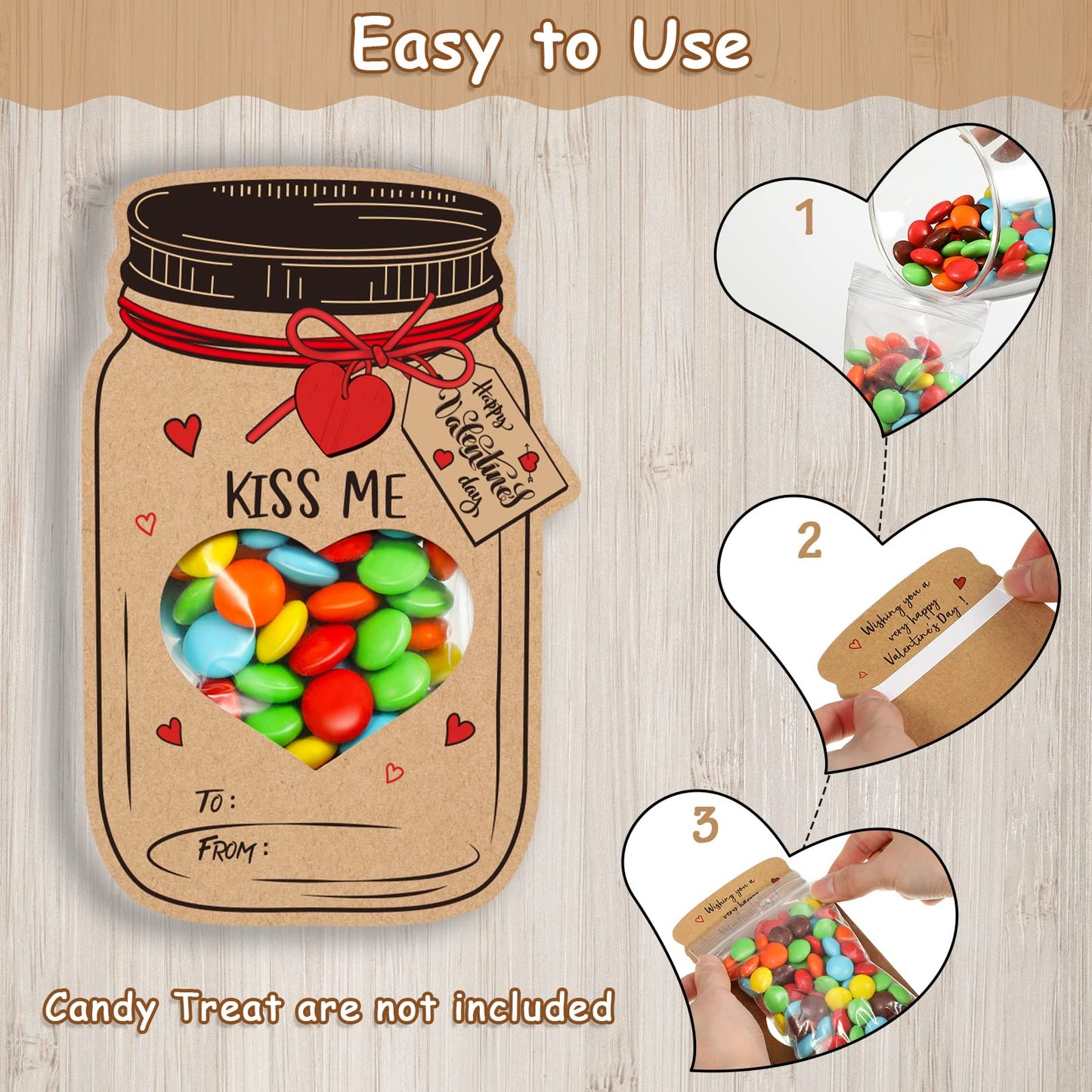 FunnyPars 64-Pack Valentines Day Cards for Kids – DIY Mason Jar Gifts & Classroom Party Favors