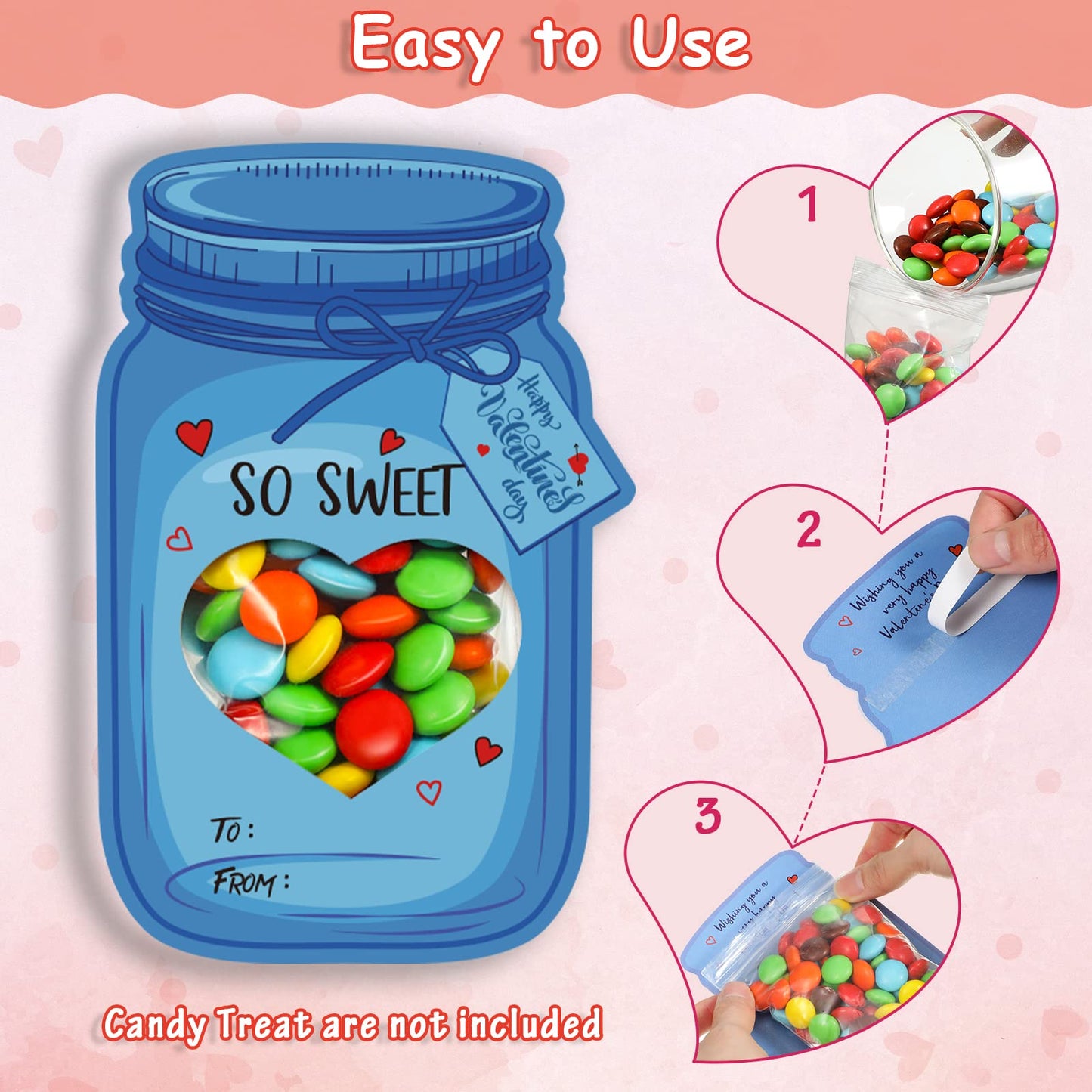 FunnyPars 40-Pack Kids Valentines Cards – Colorful Mason Jar Cards for Classroom Gifts & Favors