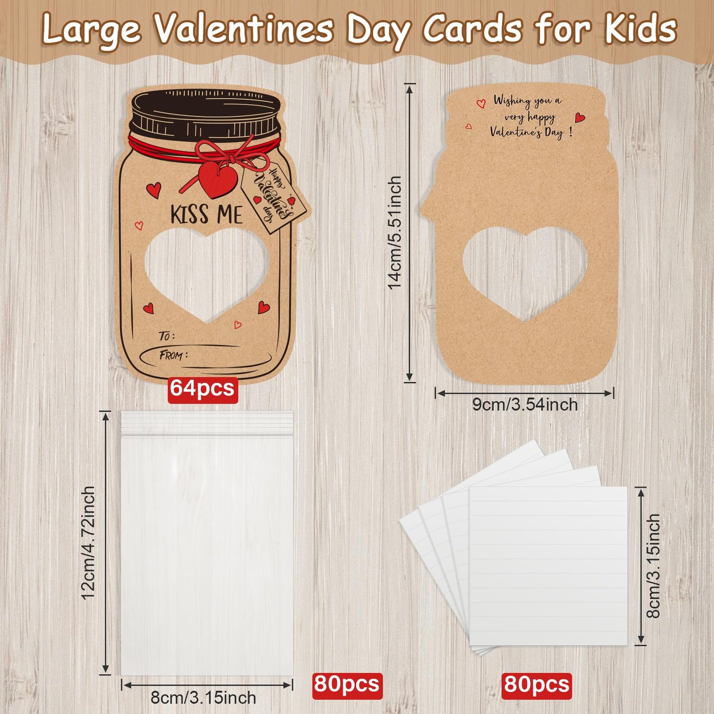 FunnyPars 64-Pack Valentines Day Cards for Kids – DIY Mason Jar Gifts & Classroom Party Favors