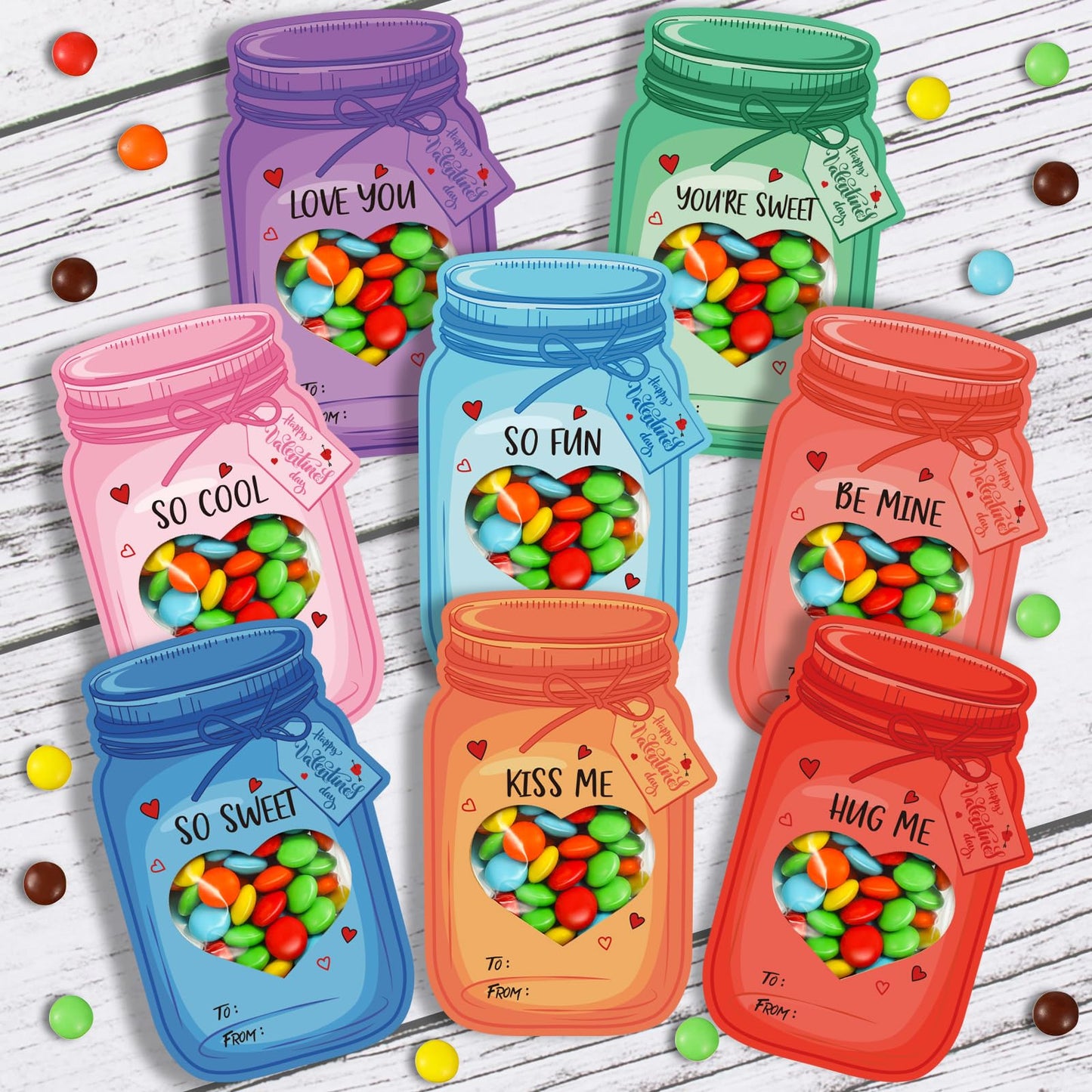FunnyPars 40-Pack Kids Valentines Cards – Colorful Mason Jar Cards for Classroom Gifts & Favors