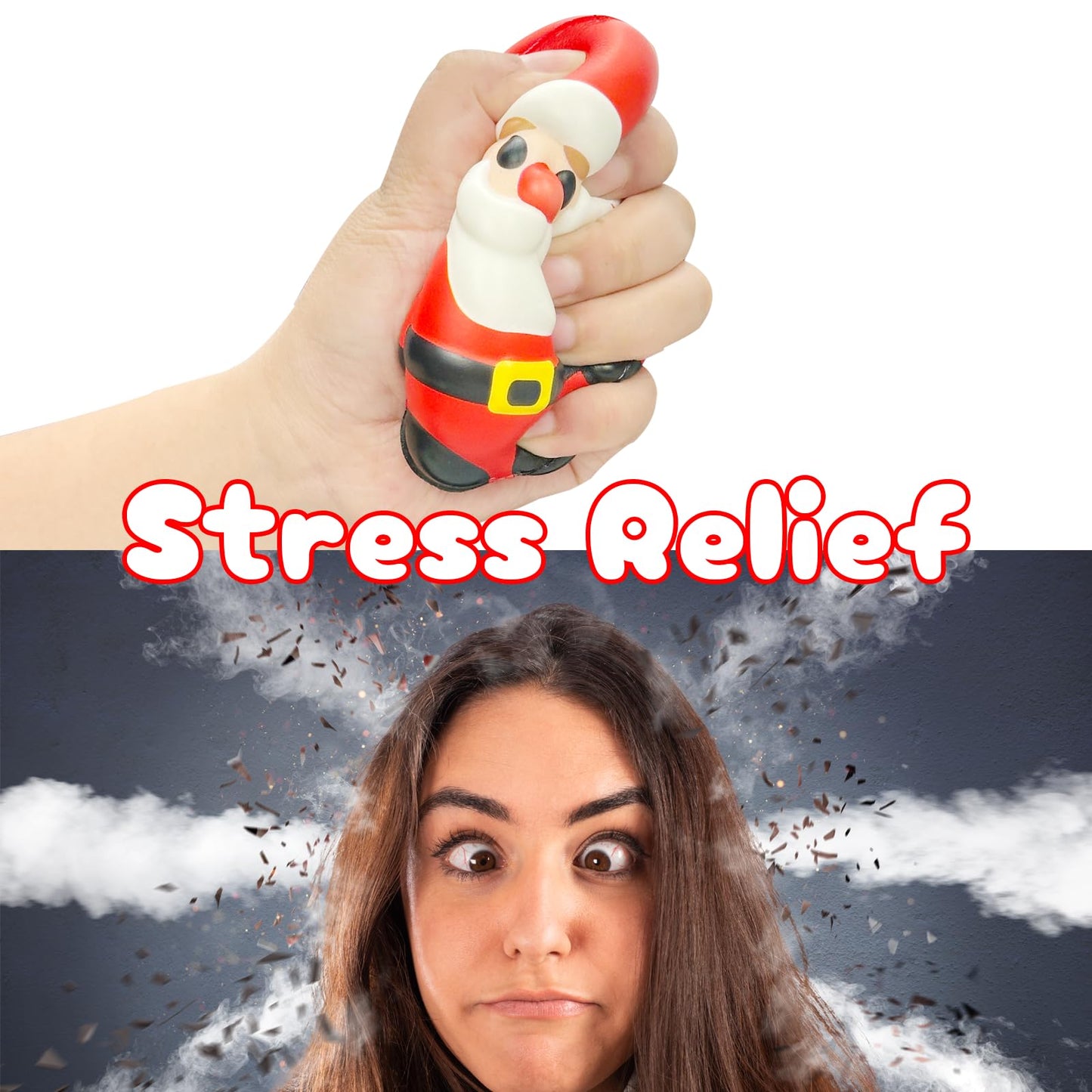 funnysquee 4-Piece Santa Claus Snowman Elk Christmas Tree Stress Ball Set – Holiday Squishies Bundle