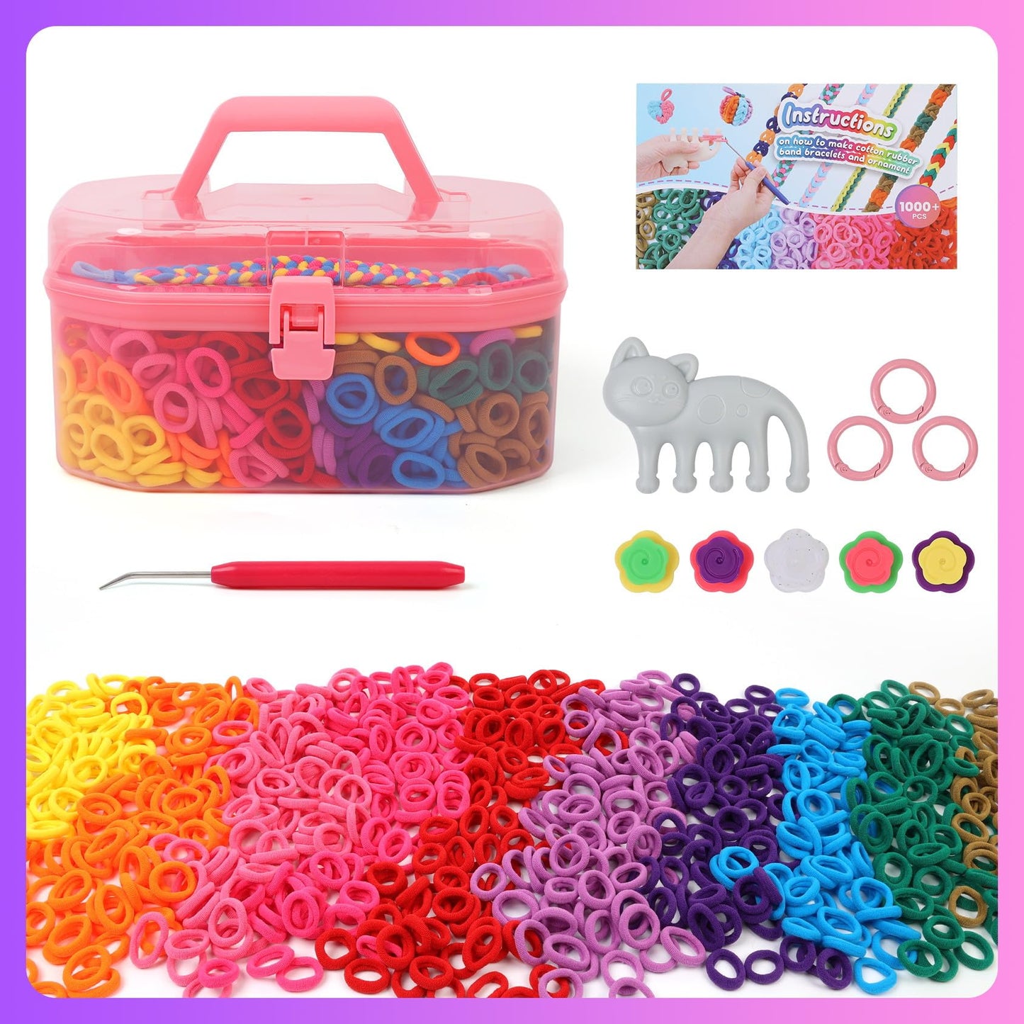 FUNiOi Kids Art & Craft Kit – Rubber Band Bracelets, 1000+ Colors, Organizer Case