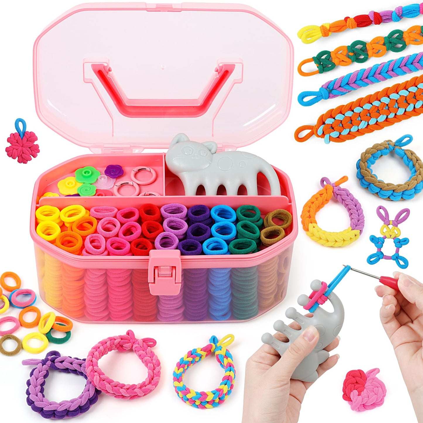 FUNiOi Kids Art & Craft Kit – Rubber Band Bracelets, 1000+ Colors, Organizer Case