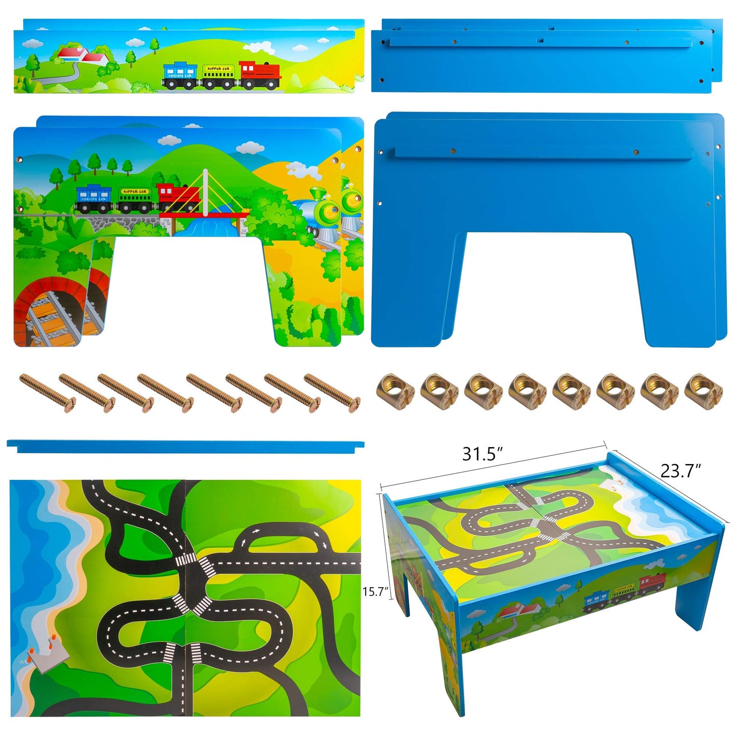 FUNPENY Train Table Toys – Wooden Train Set with City Accessories for Kids & Toddlers