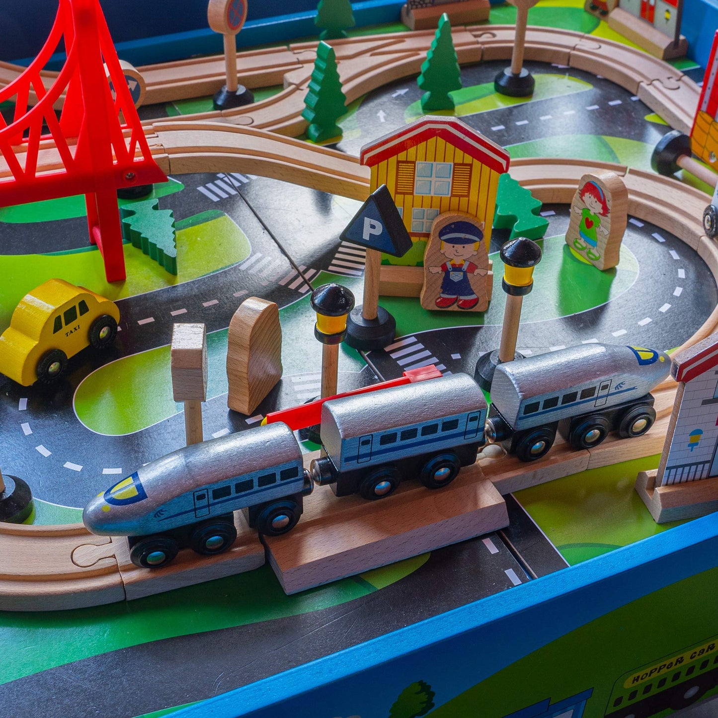 FUNPENY Train Table Toys – Wooden Train Set with City Accessories for Kids & Toddlers