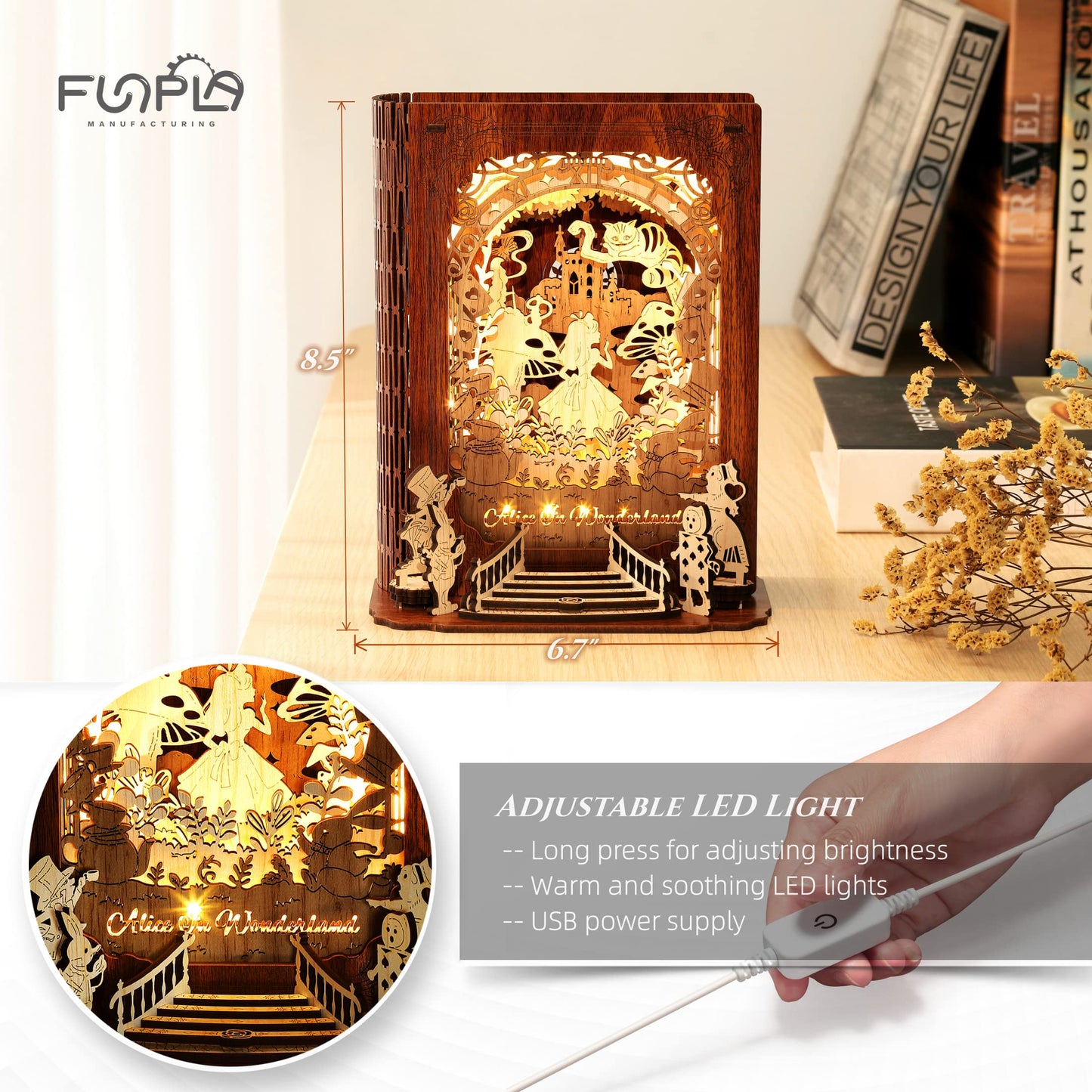 FUNPOLA Alice in Wonderland 3D Puzzle Nightlight – DIY LED Book Lamp