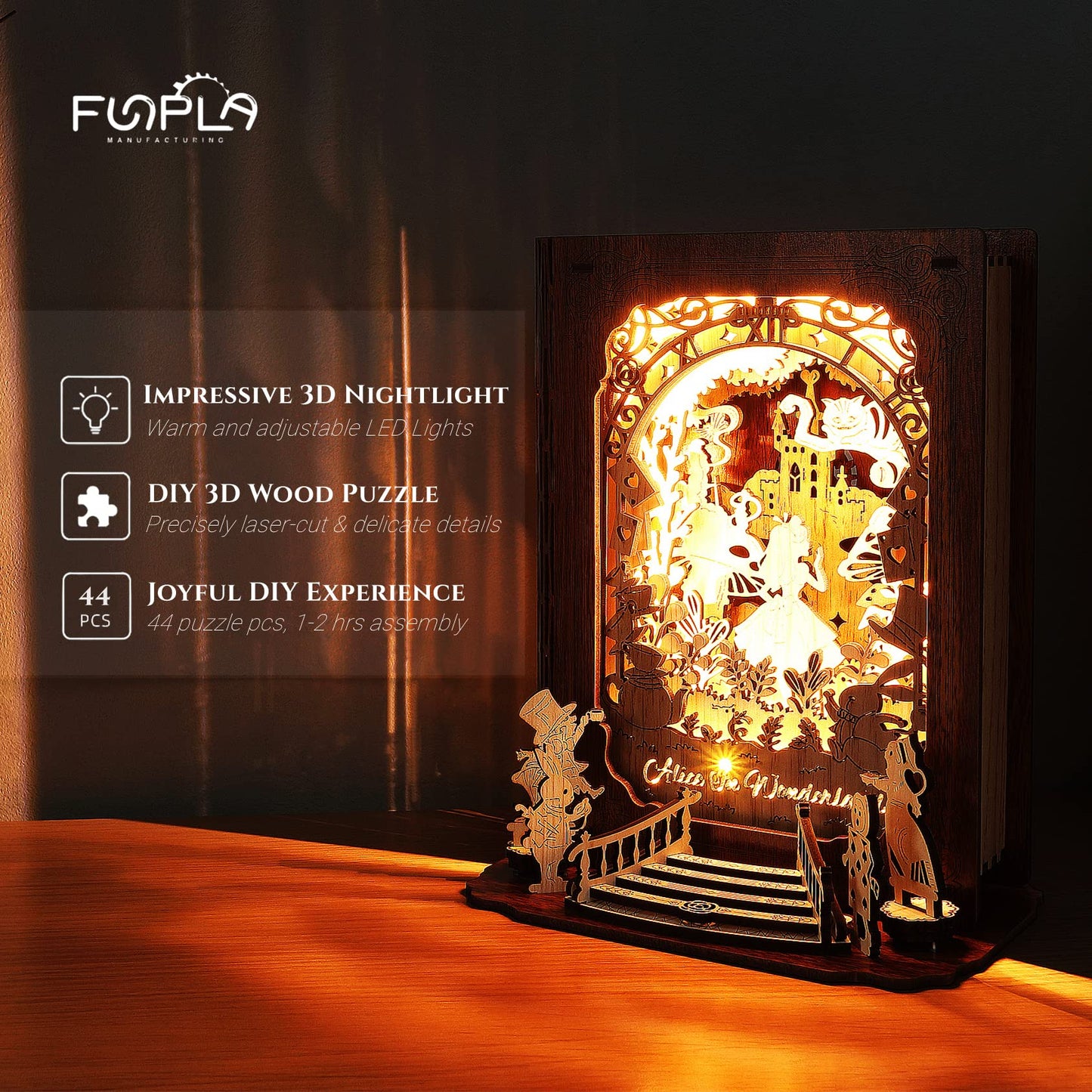 FUNPOLA Alice in Wonderland 3D Puzzle Nightlight – DIY LED Book Lamp