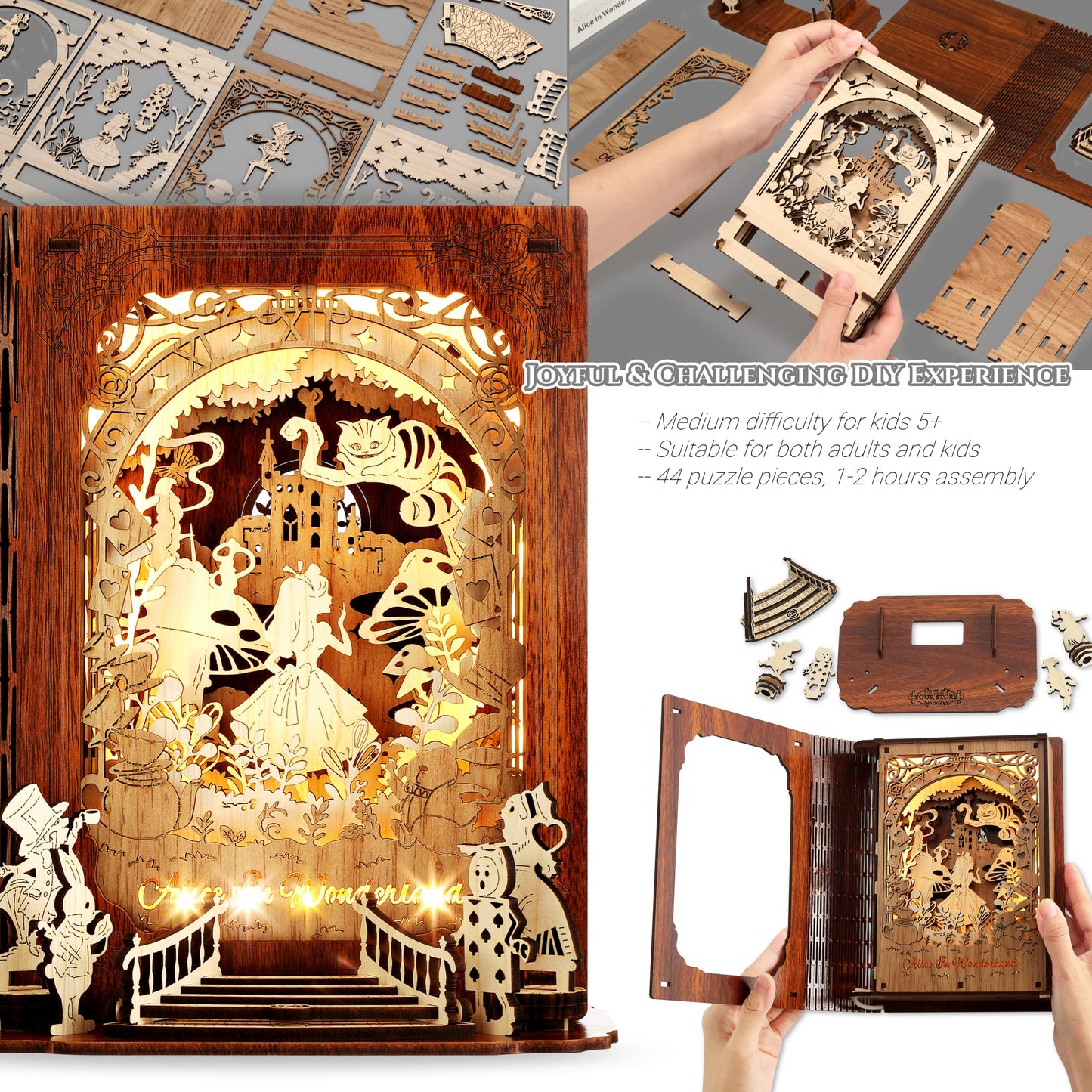 FUNPOLA Alice in Wonderland 3D Puzzle Nightlight – DIY LED Book Lamp