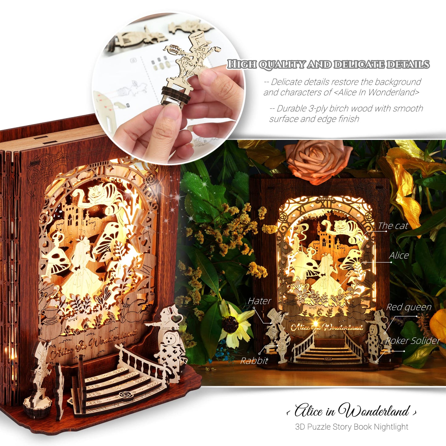FUNPOLA Alice in Wonderland 3D Puzzle Nightlight – DIY LED Book Lamp
