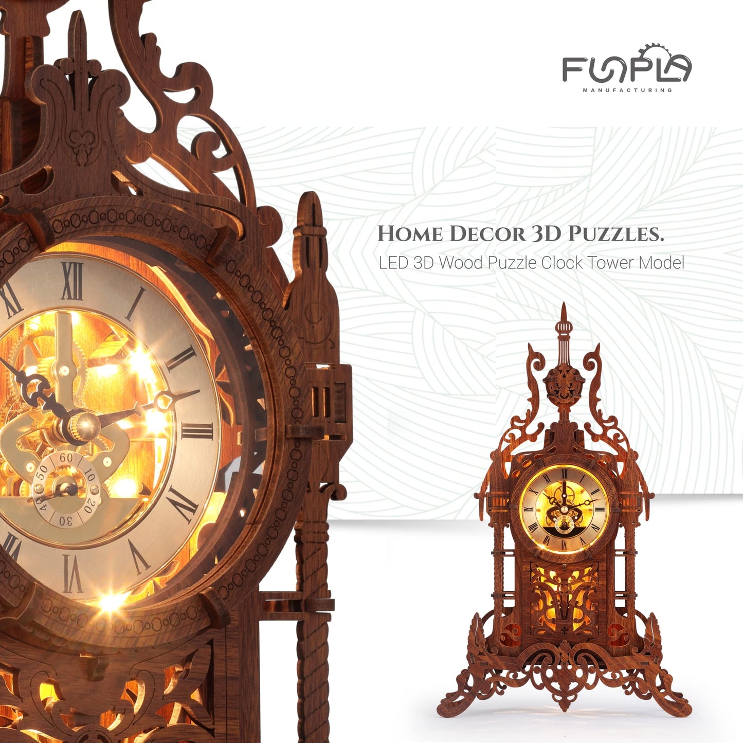 FUNPOLA LED 3D Wood Puzzle Clock Tower – DIY Clock Kit with LED Light Belt (LED-WTC02)