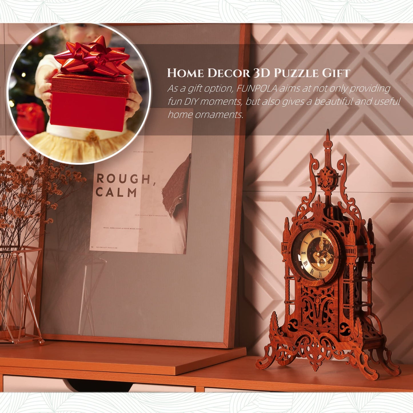 FUNPOLA LED 3D Wood Puzzle Clock Tower – DIY Clock Kit with LED Light Belt (LED-WTC02)