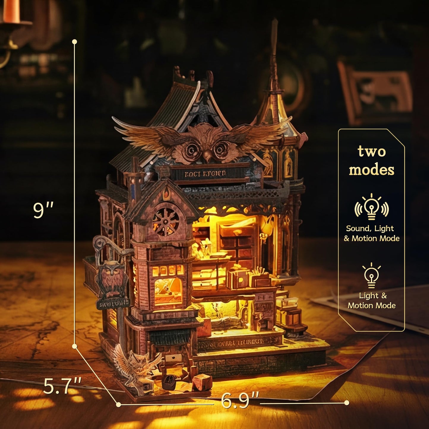 FUNPOLA LED 3D Wood Puzzle Owl Post Office — Dynamic Gear Model with Music, LEDs & DIY Assembly