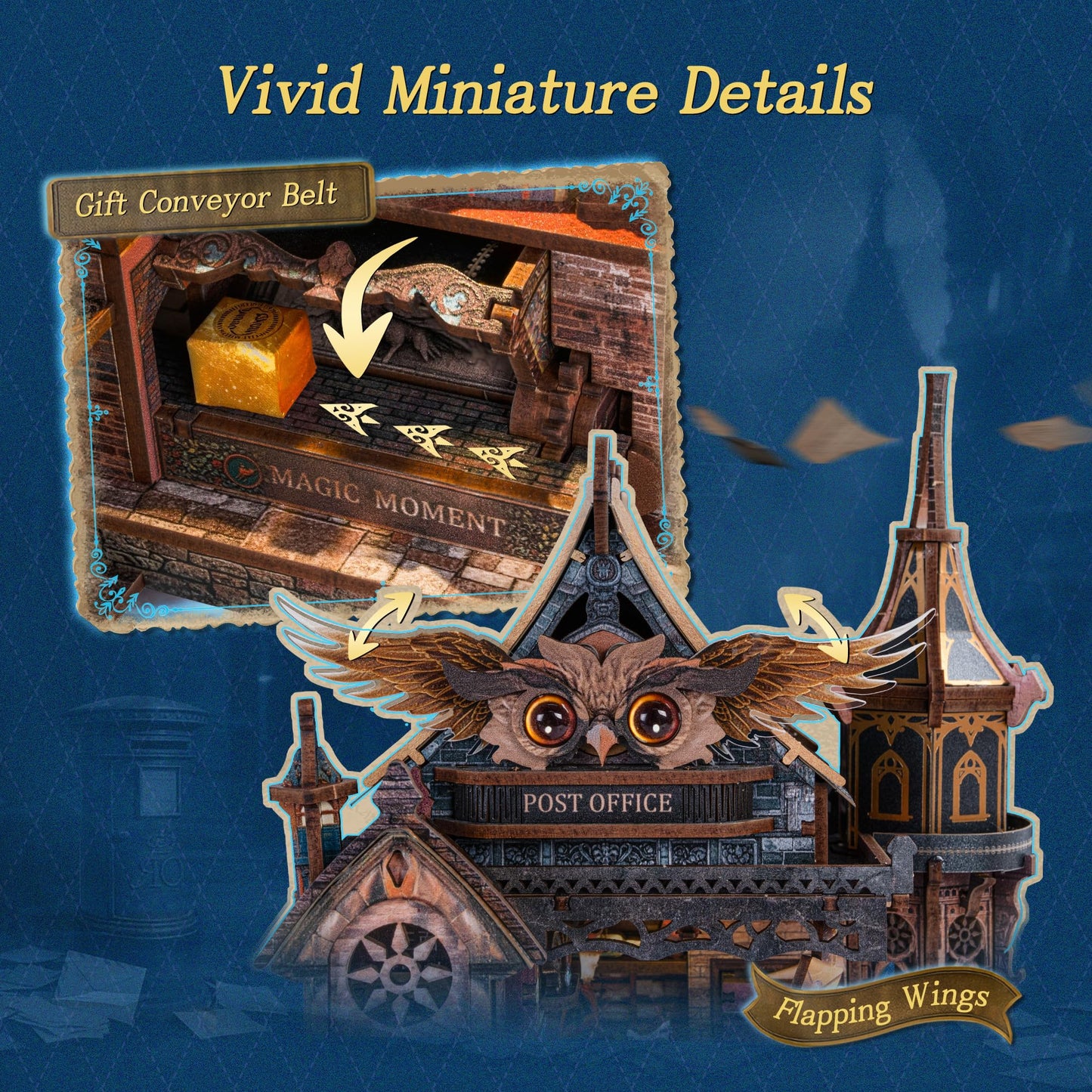 FUNPOLA LED 3D Wood Puzzle Owl Post Office — Dynamic Gear Model with Music, LEDs & DIY Assembly