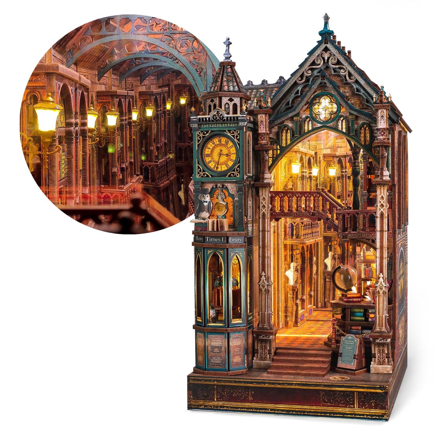 FUNPOLA Magic Library Book Nook Kit – LED 3D Wood Puzzle with Infinity Mirror
