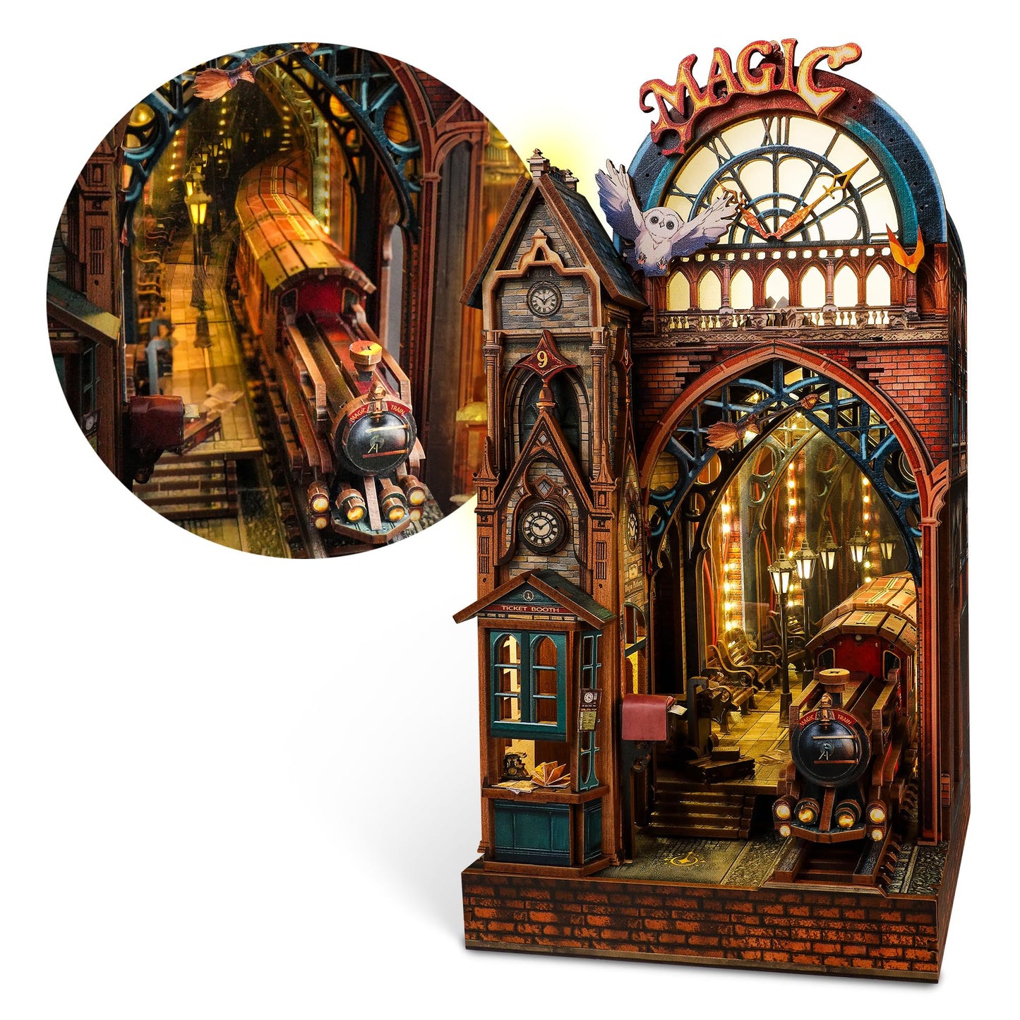 FUNPOLA LED 3D Puzzle Magic Station Book Nook Kit – Interactive DIY Miniature with LED Glow