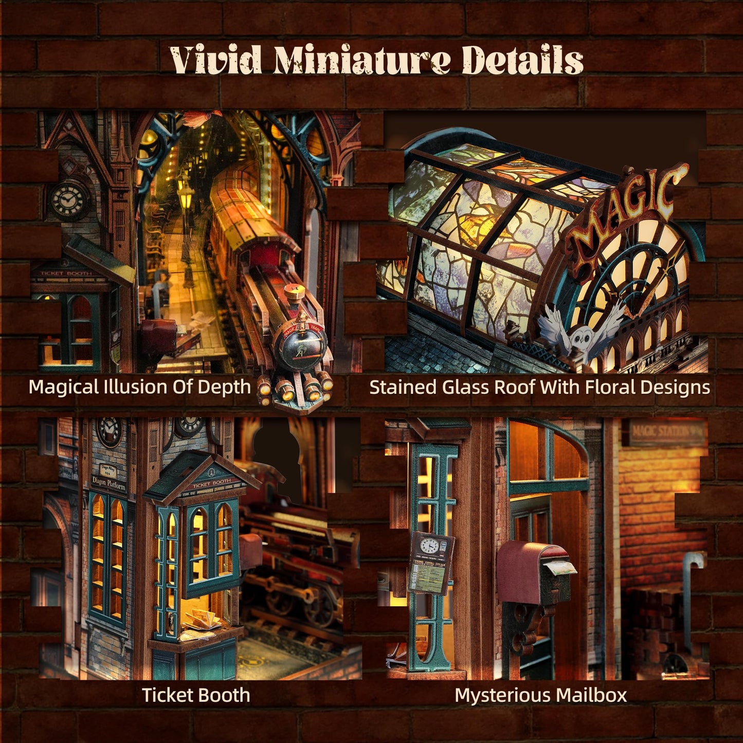 FUNPOLA LED 3D Puzzle Magic Station Book Nook Kit – Interactive DIY Miniature with LED Glow