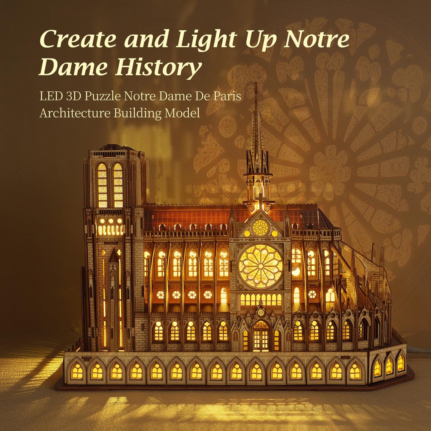 FUNPOLA LED 3D Notre Dame Puzzle – Night Edition with LED Lighting | DIY Architecture Model