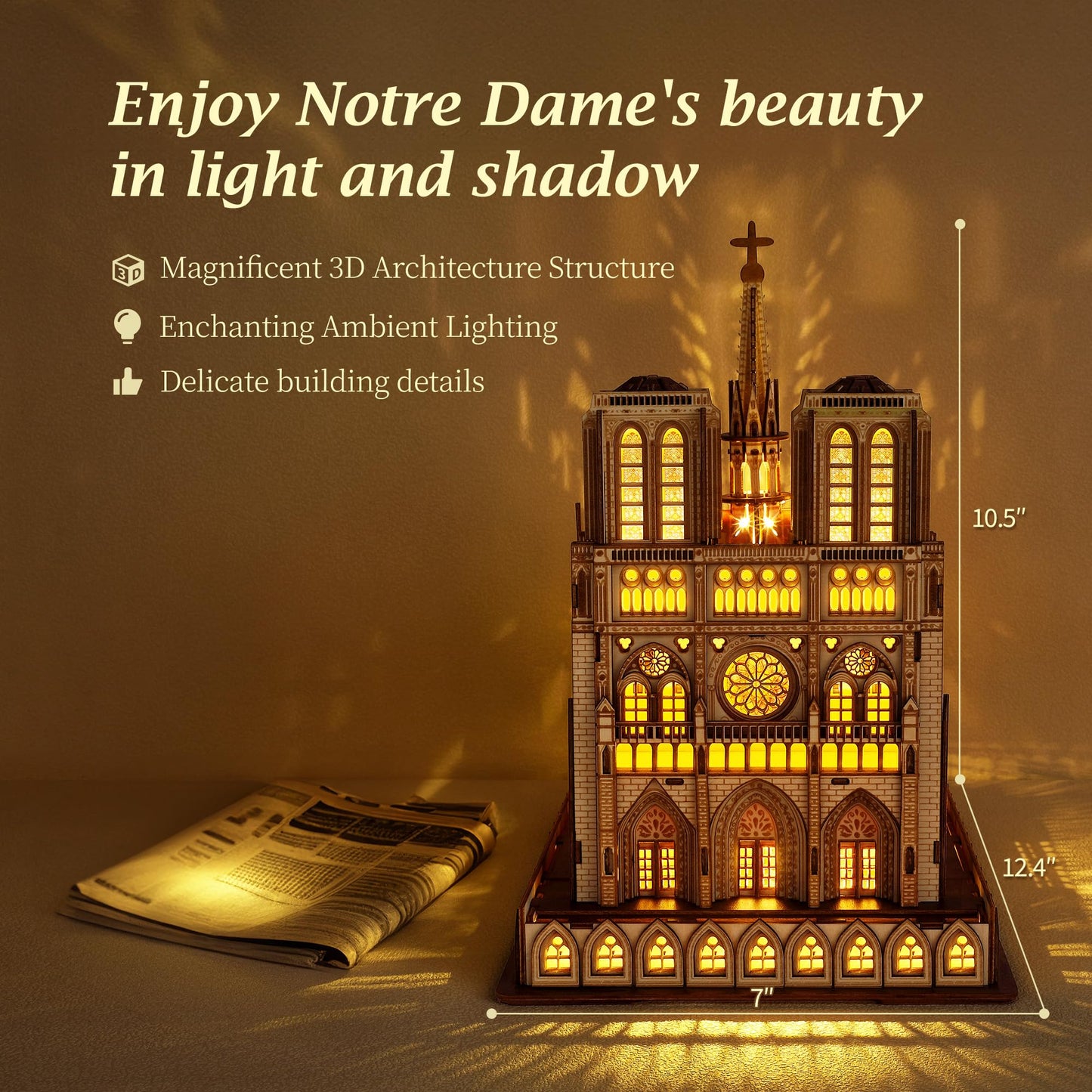 FUNPOLA LED 3D Notre Dame Puzzle – Night Edition with LED Lighting | DIY Architecture Model