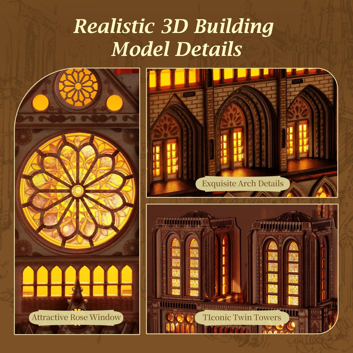 FUNPOLA LED 3D Notre Dame Puzzle – Night Edition with LED Lighting | DIY Architecture Model